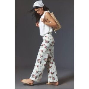 NWT Anthropologie Rolla's Floral Roses Sailor High-Rise Crop Wide-Leg Jeans 34